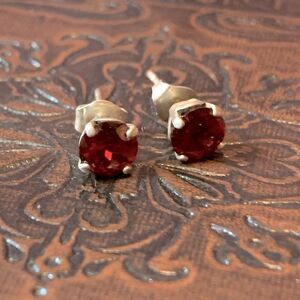 Garnet Gemstone Sterling Silver Stud Earrings